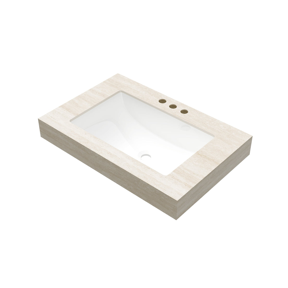 MURI Roma 30-Inch Vanity Top with Undermount Ceramic Basin, Travertine-Pattern Sintered Stone, Beige