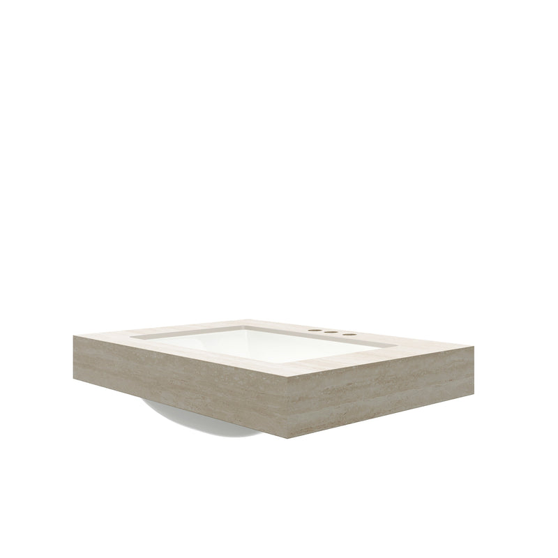 MURI Roma 30-Inch Vanity Top with Undermount Ceramic Basin, Travertine-Pattern Sintered Stone, Beige, photo 2 of 7