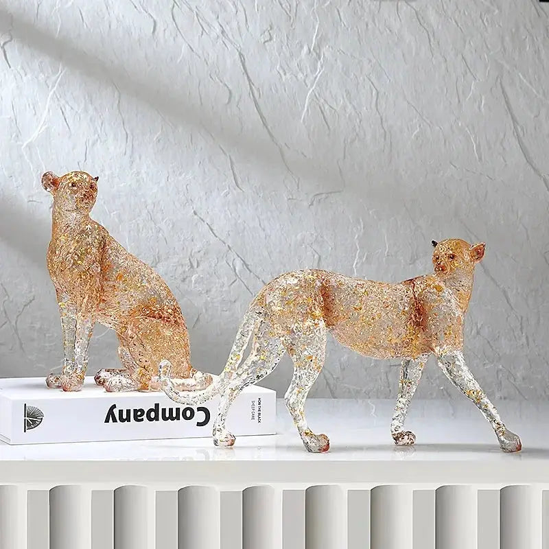 Golden Leopard Animal Sculpture with Gold Foil Resin for Home Decor by House Of Avana