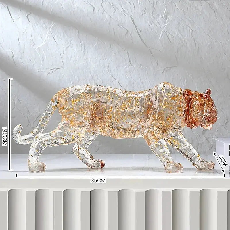 Golden Leopard Animal Sculpture with Gold Foil Resin for Home Decor by House Of Avana