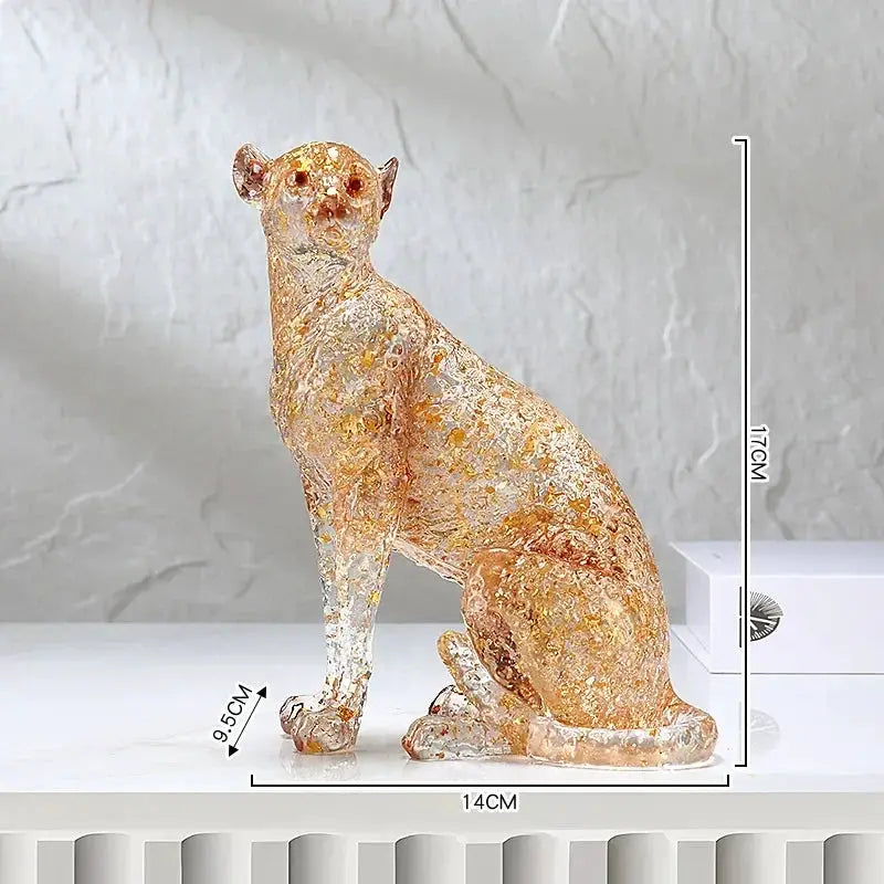 Golden Leopard Animal Sculpture with Gold Foil Resin for Home Decor by House Of Avana