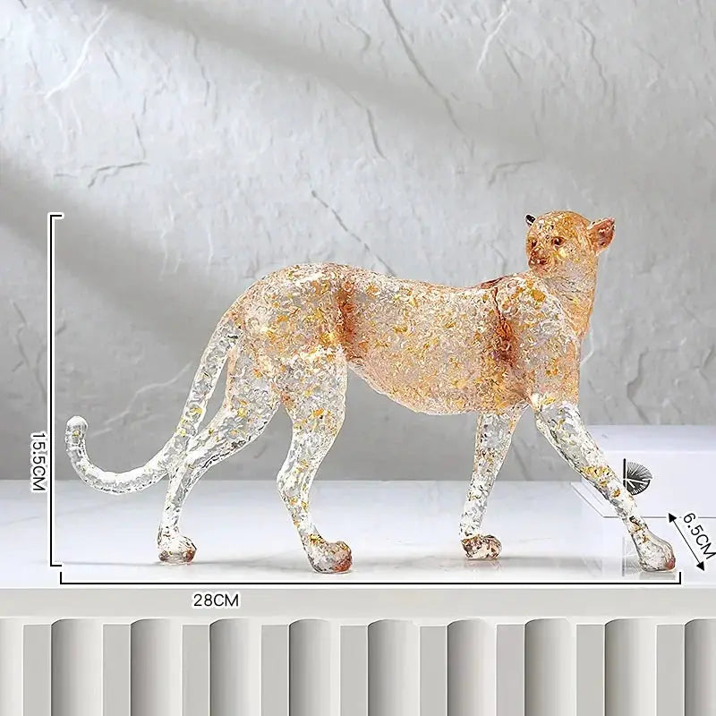 Golden Leopard Animal Sculpture with Gold Foil Resin for Home Decor by House Of Avana