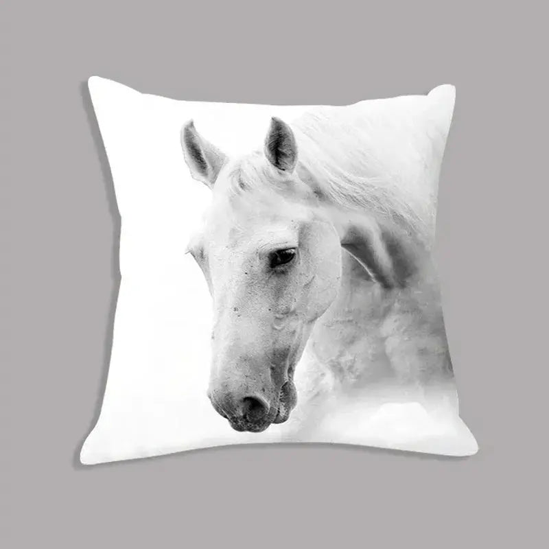 Animal White Horse Seat Cushion Plush Pillowcase Throw Pillow 45x45cm Decorative Cushion No filler for Sofa Home Decor by House Of Avana