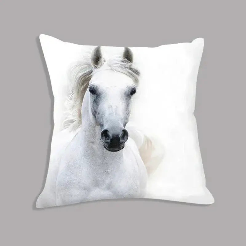 Animal White Horse Seat Cushion Plush Pillowcase Throw Pillow 45x45cm Decorative Cushion No filler for Sofa Home Decor by House Of Avana