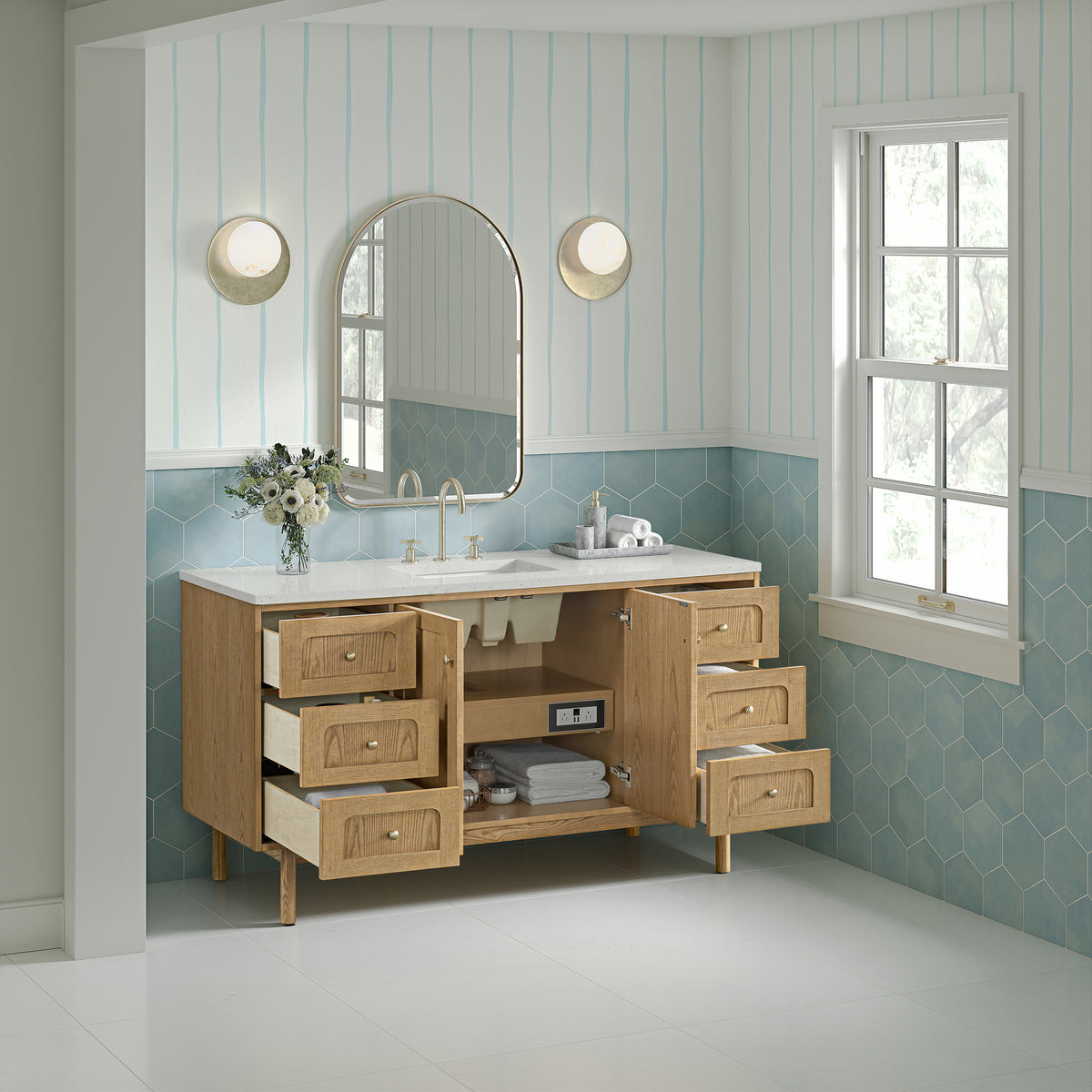 James Martin Laurent 60" Dual Mount Single Bathroom Vanity, Light Natural Oak, view 34