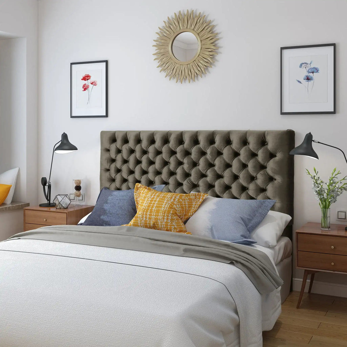 Annecy Contemporary Upholstered Headboard with Diamond Tufting and Adjustable Height - Queen, photo 12 of 20