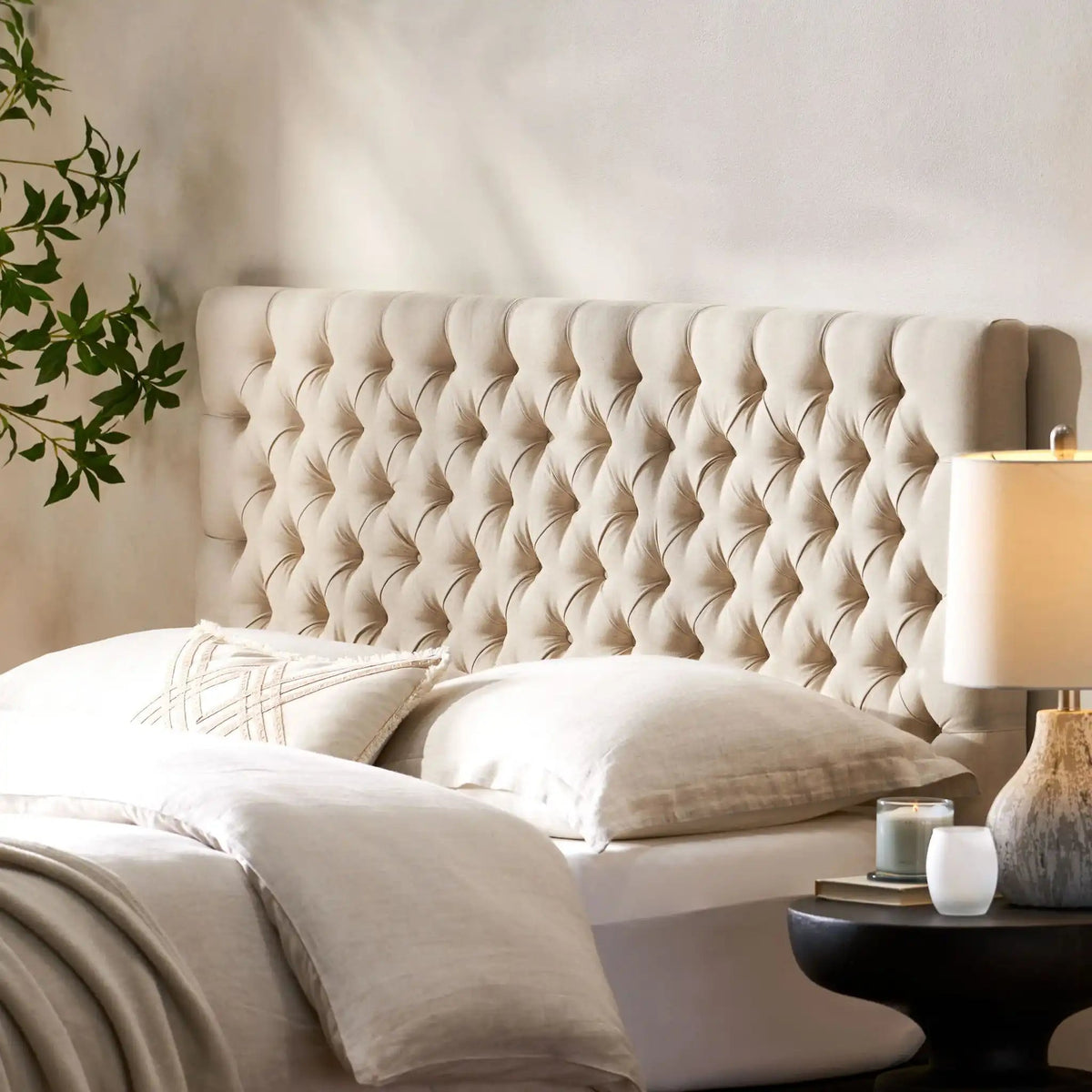 Annecy Contemporary Upholstered Headboard with Diamond Tufting and Adjustable Height - Queen, photo 9 of 20