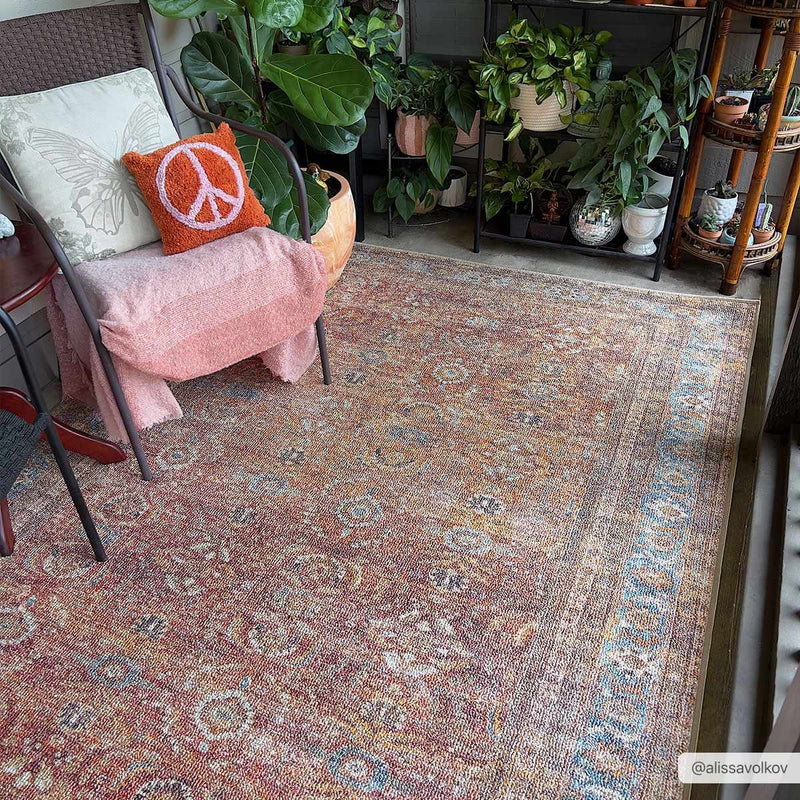 Anshu Peach Washable Area Rug - Clearance by Boutique Rugs