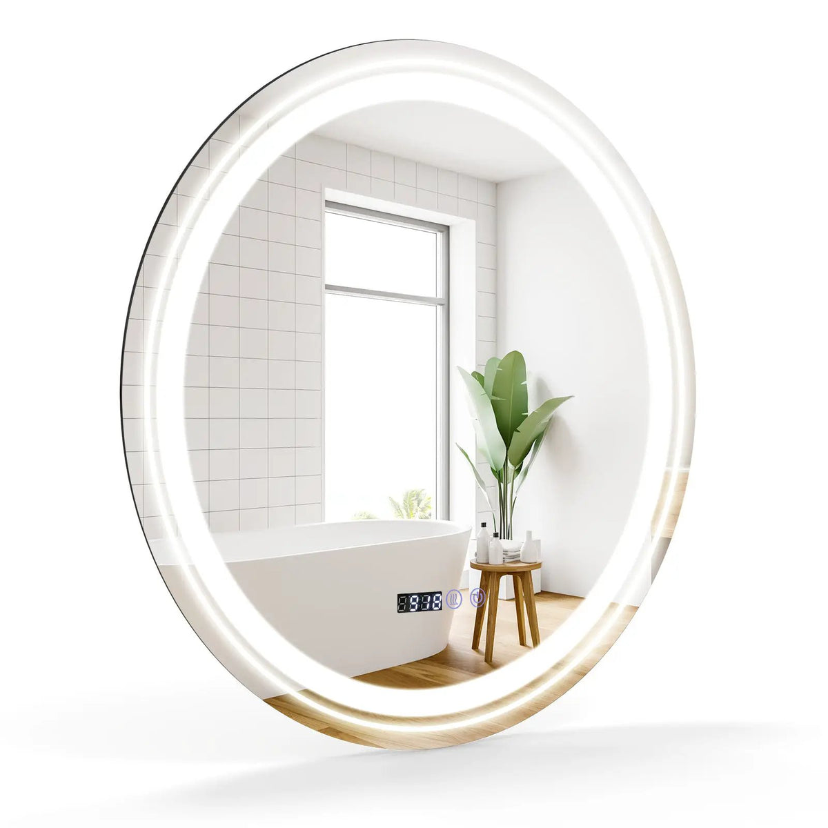 Anti-Fog Round Led Bathroom Mirror with 3 Color LED Lights by DirectDeals