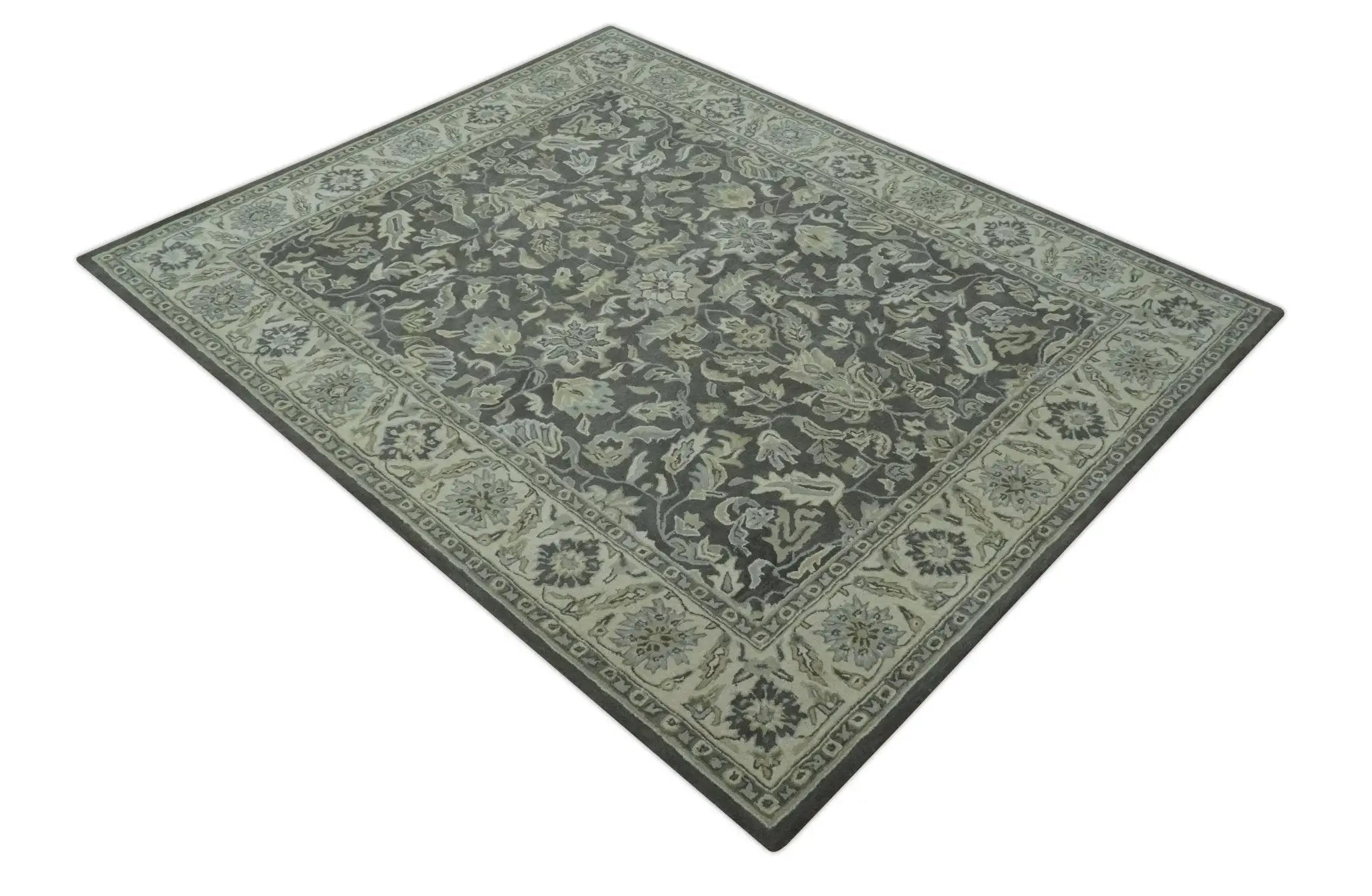 Antique Design 8x10 Charcoal and Beige Traditional Floral Hand Tufted rug by The Rug Decor