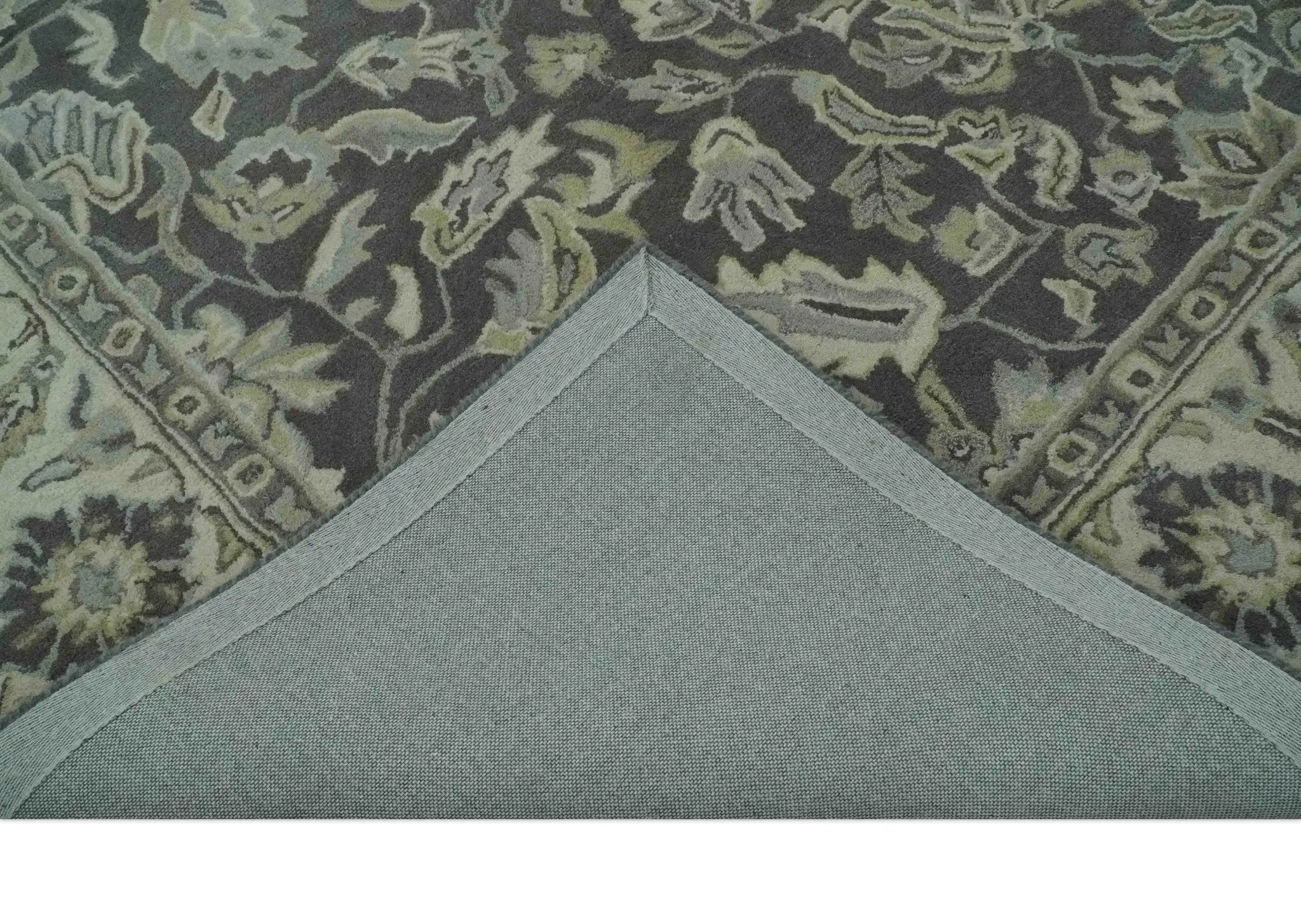 Antique Design 8x10 Charcoal and Beige Traditional Floral Hand Tufted rug by The Rug Decor
