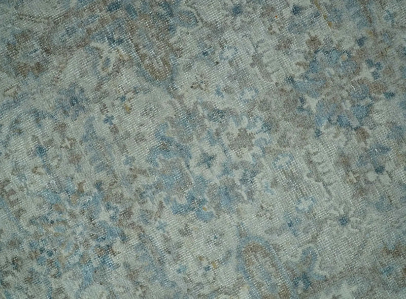 Antique Distress finish Silver, Teal and Brown Hand Knotted Traditional 8x10 wool Rug by The Rug Decor