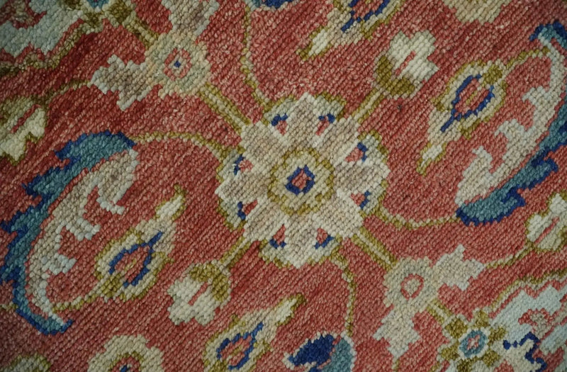 Antique Floral Style Rust, Teal, Ivory and Olive Hand Knotted Oriental Oushak 8x10 Wool Area Rug by The Rug Decor
