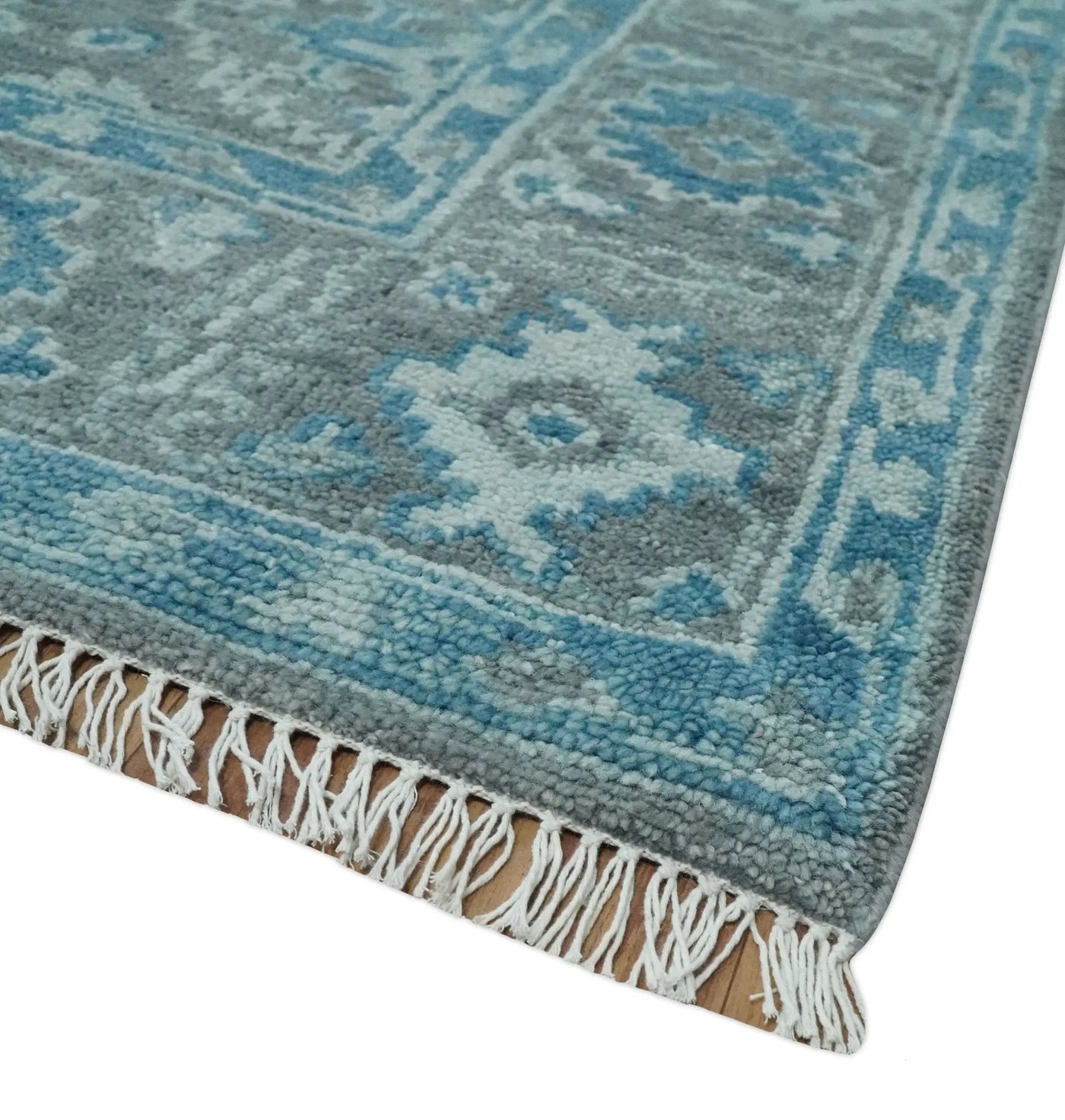 Antique Turkish Gray and Blue Hand Knotted 8x10 Wool Area Rug by The Rug Decor