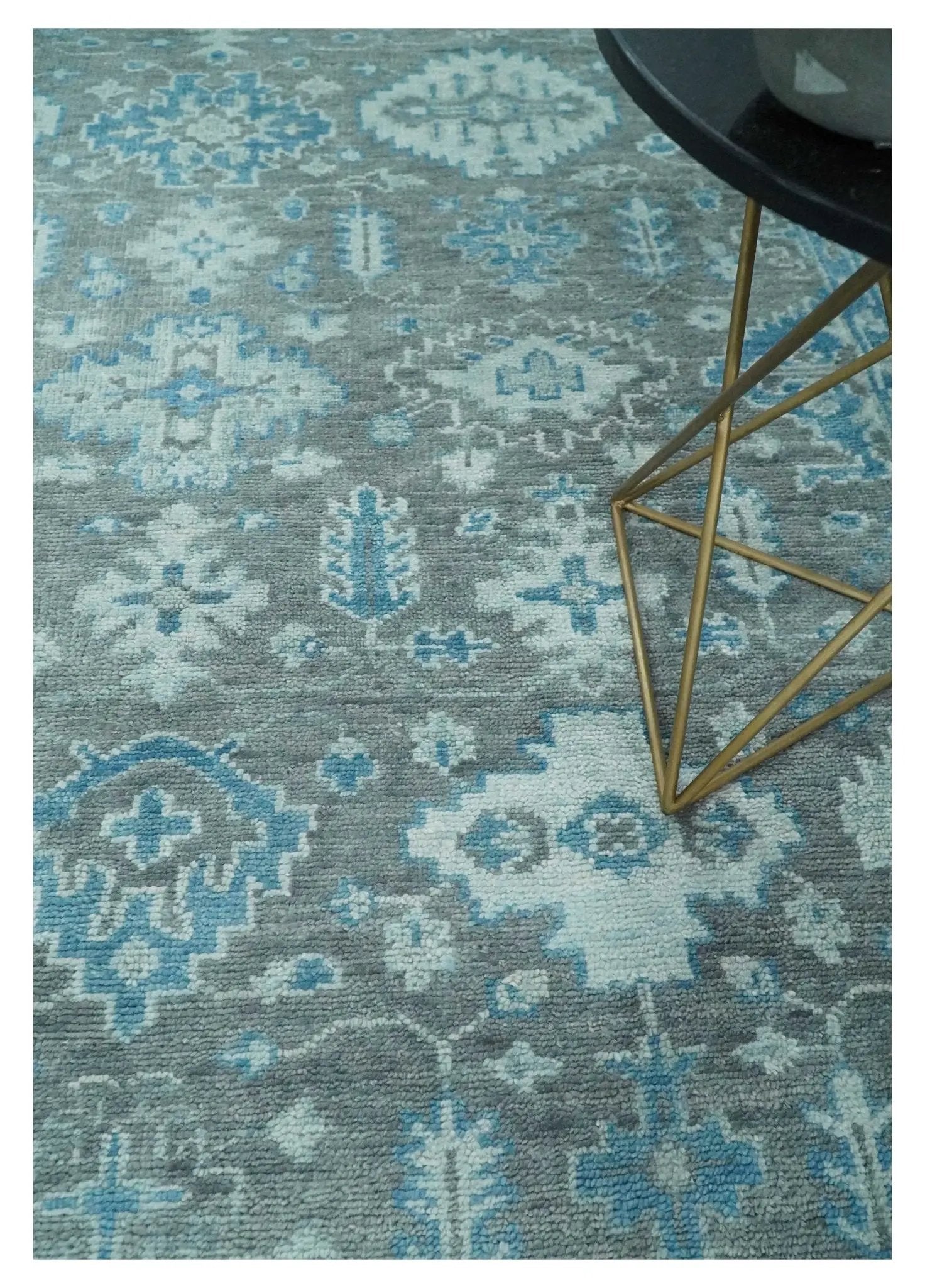 Antique Turkish Gray and Blue Hand Knotted 8x10 Wool Area Rug by The Rug Decor