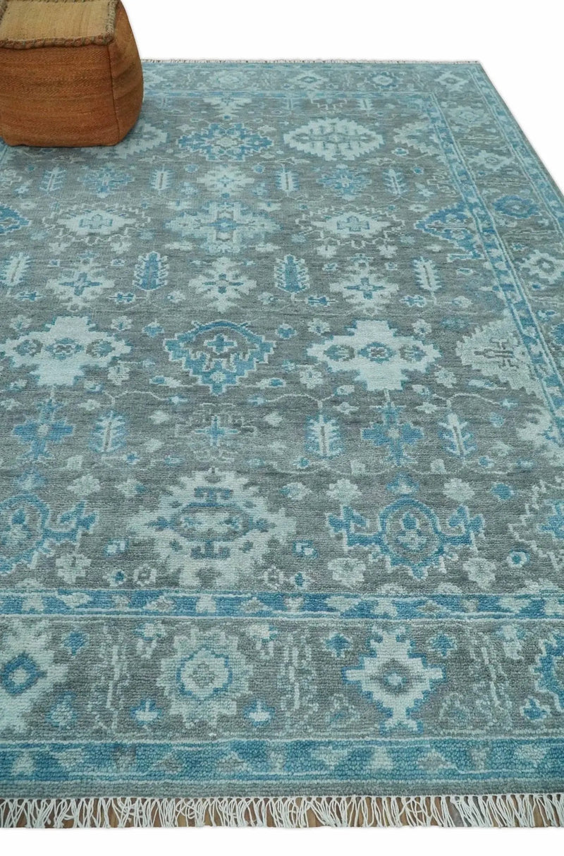 Antique Turkish Gray and Blue Hand Knotted 8x10 Wool Area Rug by The Rug Decor