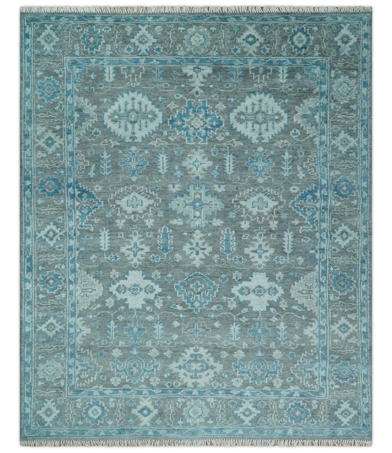 Antique Turkish Gray and Blue Hand Knotted 8x10 Wool Area Rug by The Rug Decor