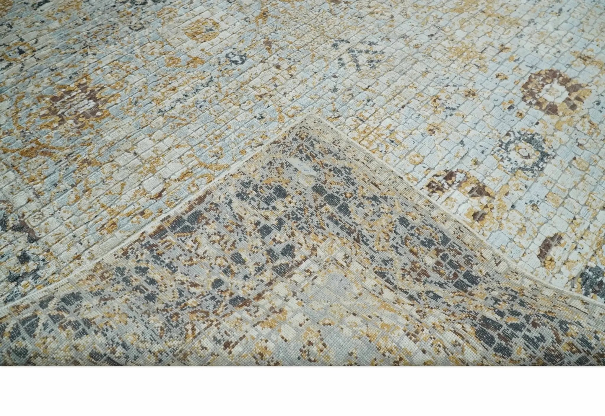 Antique look Aqua, Gold and Charcoal Hand Knotted Carved Texture Traditional Oriental Oushak 8x10 wool Area Rug by The Rug Decor