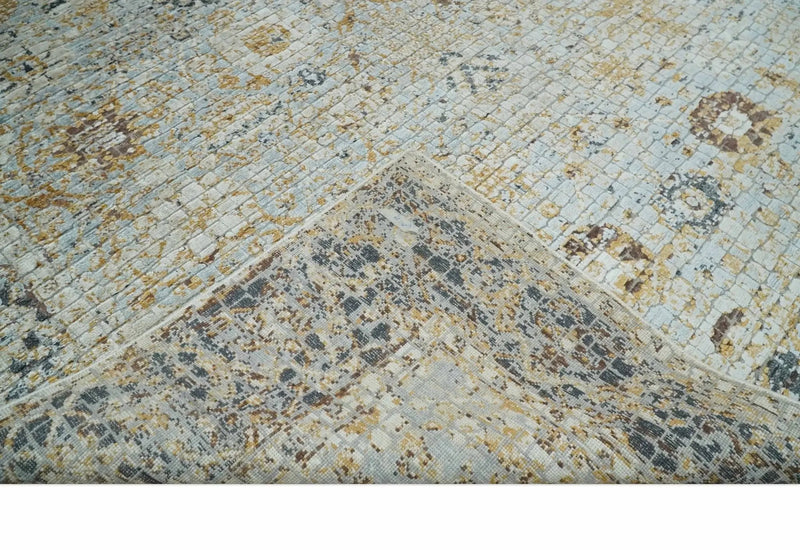 Antique look Aqua, Gold and Charcoal Hand Knotted Carved Texture Traditional Oriental Oushak 8x10 wool Area Rug by The Rug Decor