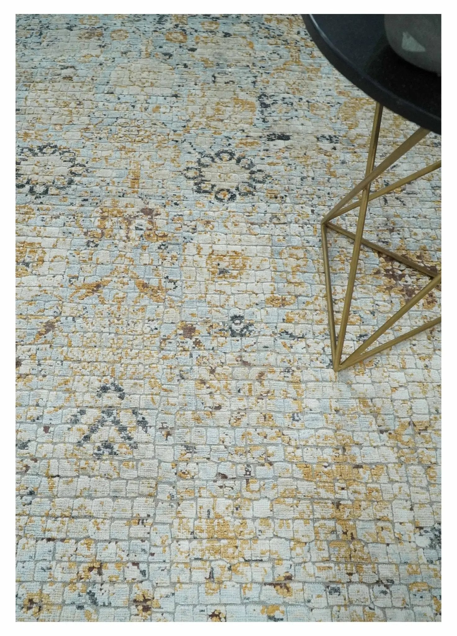 Antique look Aqua, Gold and Charcoal Hand Knotted Carved Texture Traditional Oriental Oushak 8x10 wool Area Rug by The Rug Decor