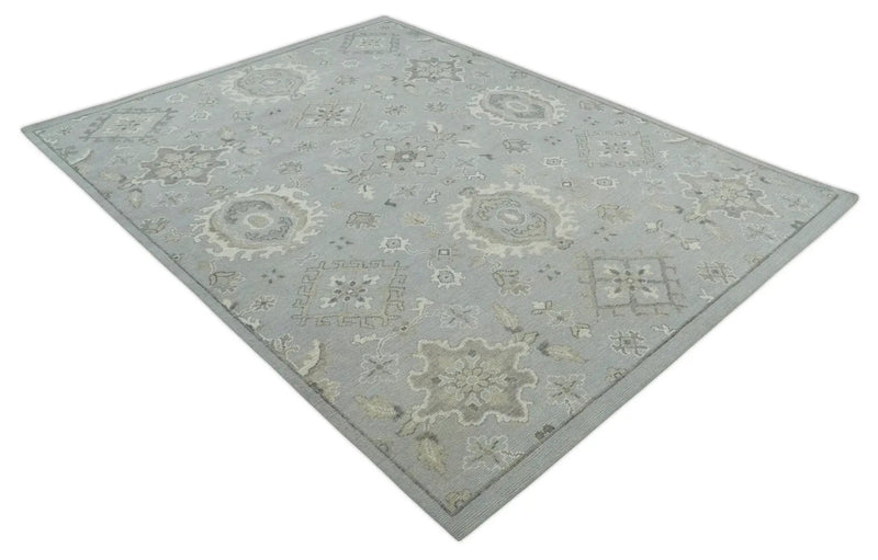 Antique Style Silver And Beige Modern Oushak wool Area Rug by The Rug Decor