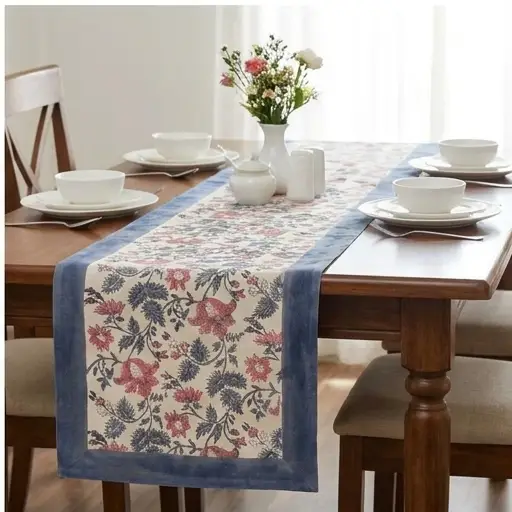 Antique Rose & Charcoal Table Linen Set – 13 Piece | Hand Block Printed Cotton | Runner, Placemats & Napkins by House Of Avana