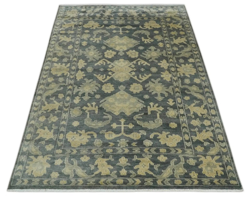 Antique Style 6x9 Hand Knotted Beige and Charcoal Traditional Wool Rug | N35669 by The Rug Decor