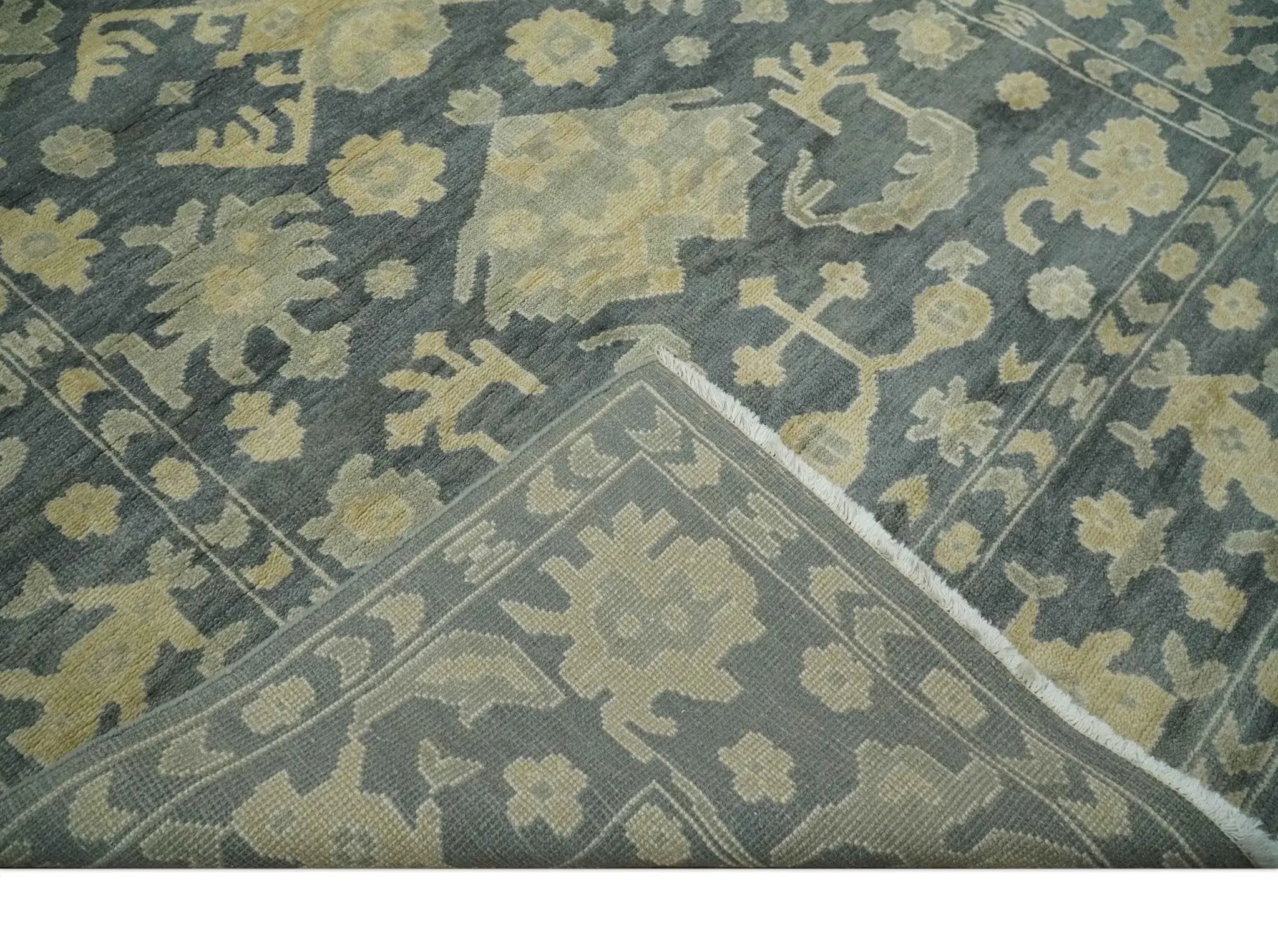 Antique Style 6x9 Hand Knotted Beige and Charcoal Traditional Wool Rug | N35669 by The Rug Decor