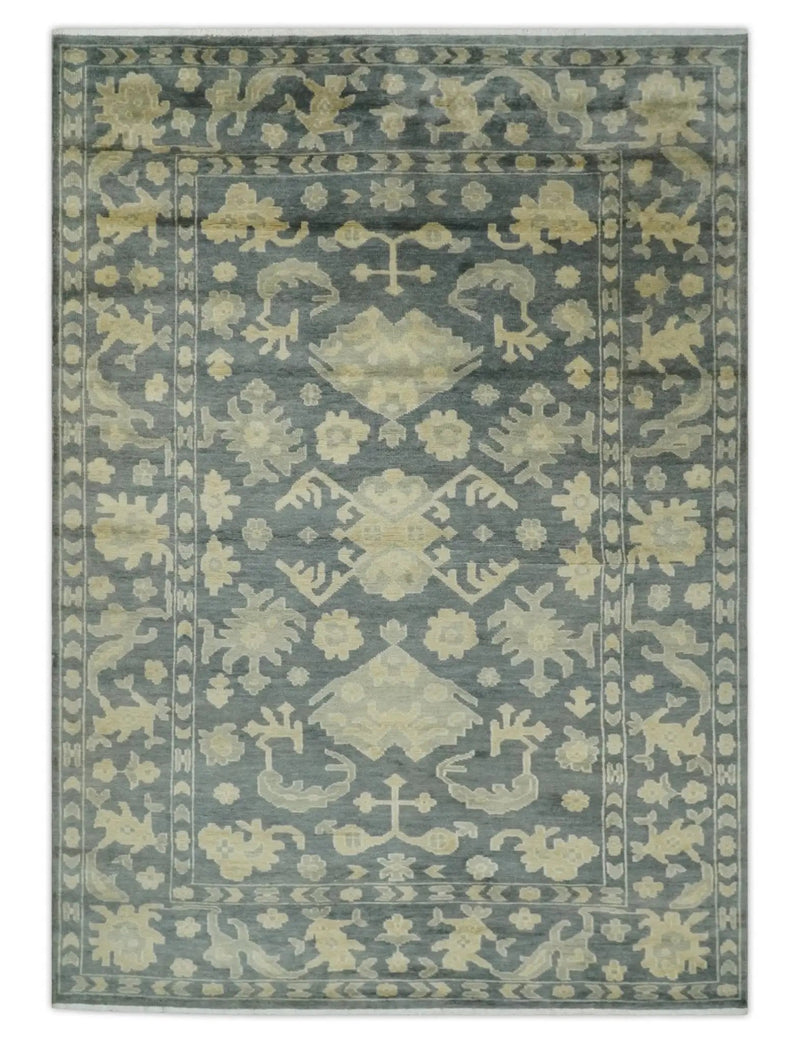 Antique Style 6x9 Hand Knotted Beige and Charcoal Traditional Wool Rug | N35669 by The Rug Decor