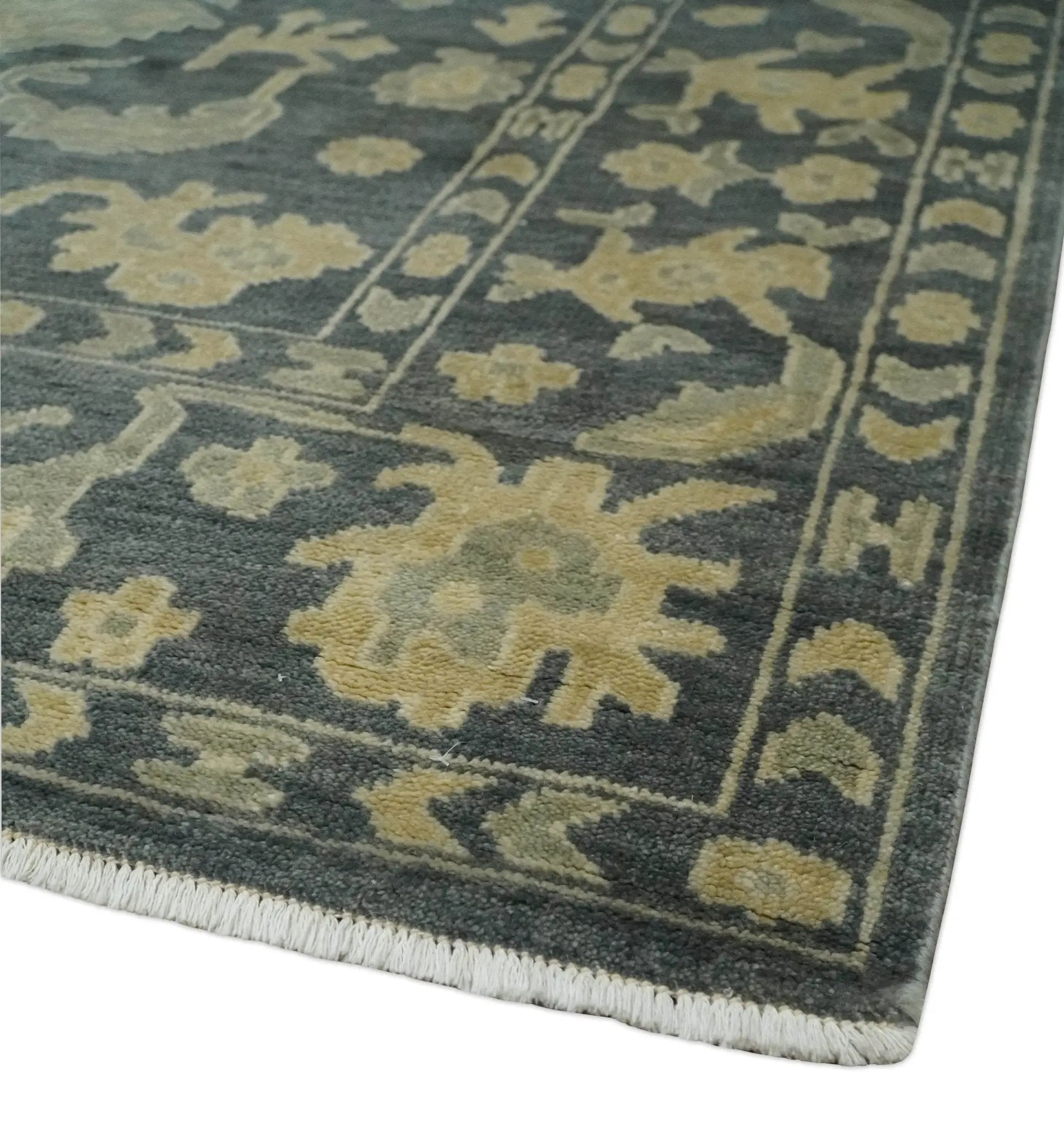 Antique Style 6x9 Hand Knotted Beige and Charcoal Traditional Wool Rug | N35669 by The Rug Decor