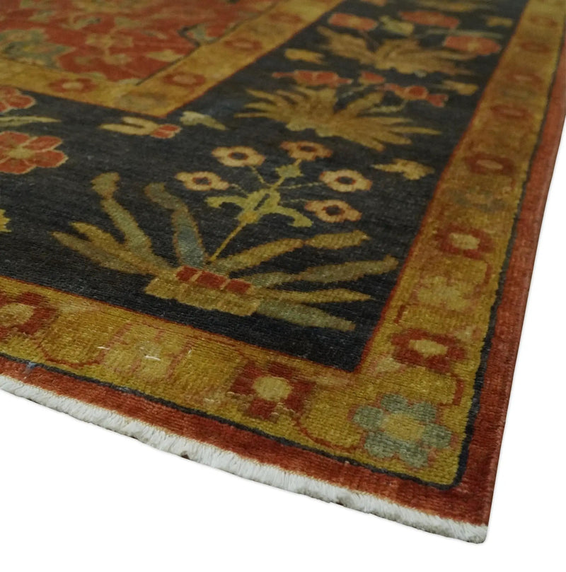 Antique Style 8x10 Rust, Black and Gold Hand Knotted Traditional Turkish Serapi Wool Area Rug by The Rug Decor
