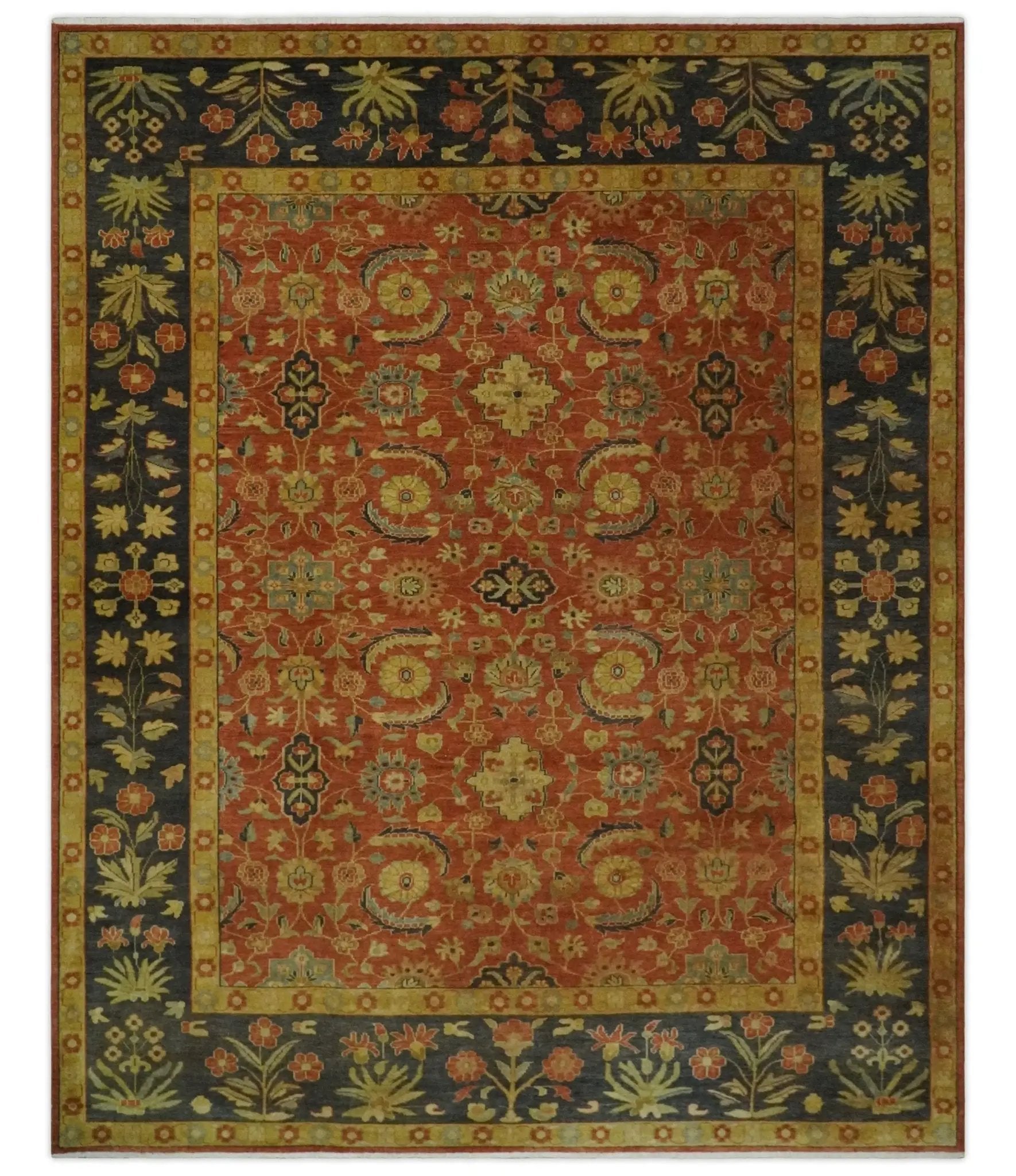 Antique Style 8x10 Rust, Black and Gold Hand Knotted Traditional Turkish Serapi Wool Area Rug by The Rug Decor
