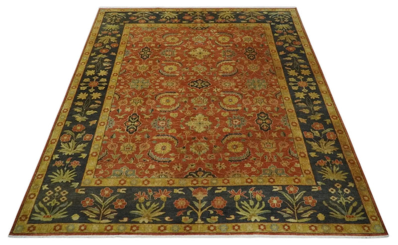 Antique Style 8x10 Rust, Black and Gold Hand Knotted Traditional Turkish Serapi Wool Area Rug by The Rug Decor