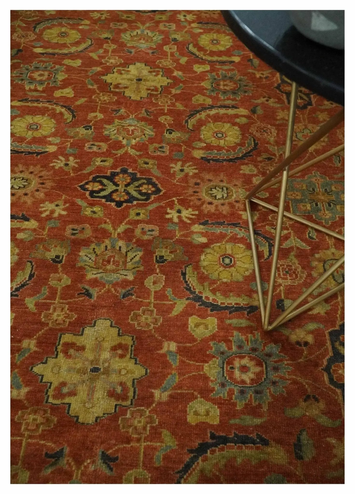 Antique Style 8x10 Rust, Black and Gold Hand Knotted Traditional Turkish Serapi Wool Area Rug by The Rug Decor