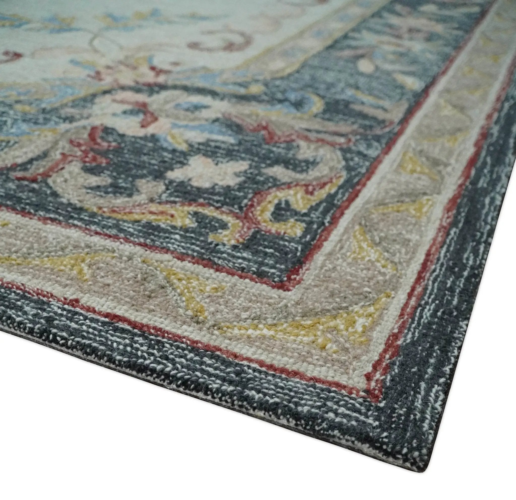 Antique Style Beige and Charcoal Aubusson design Hand Tufted 8x10 wool Area Rug by The Rug Decor