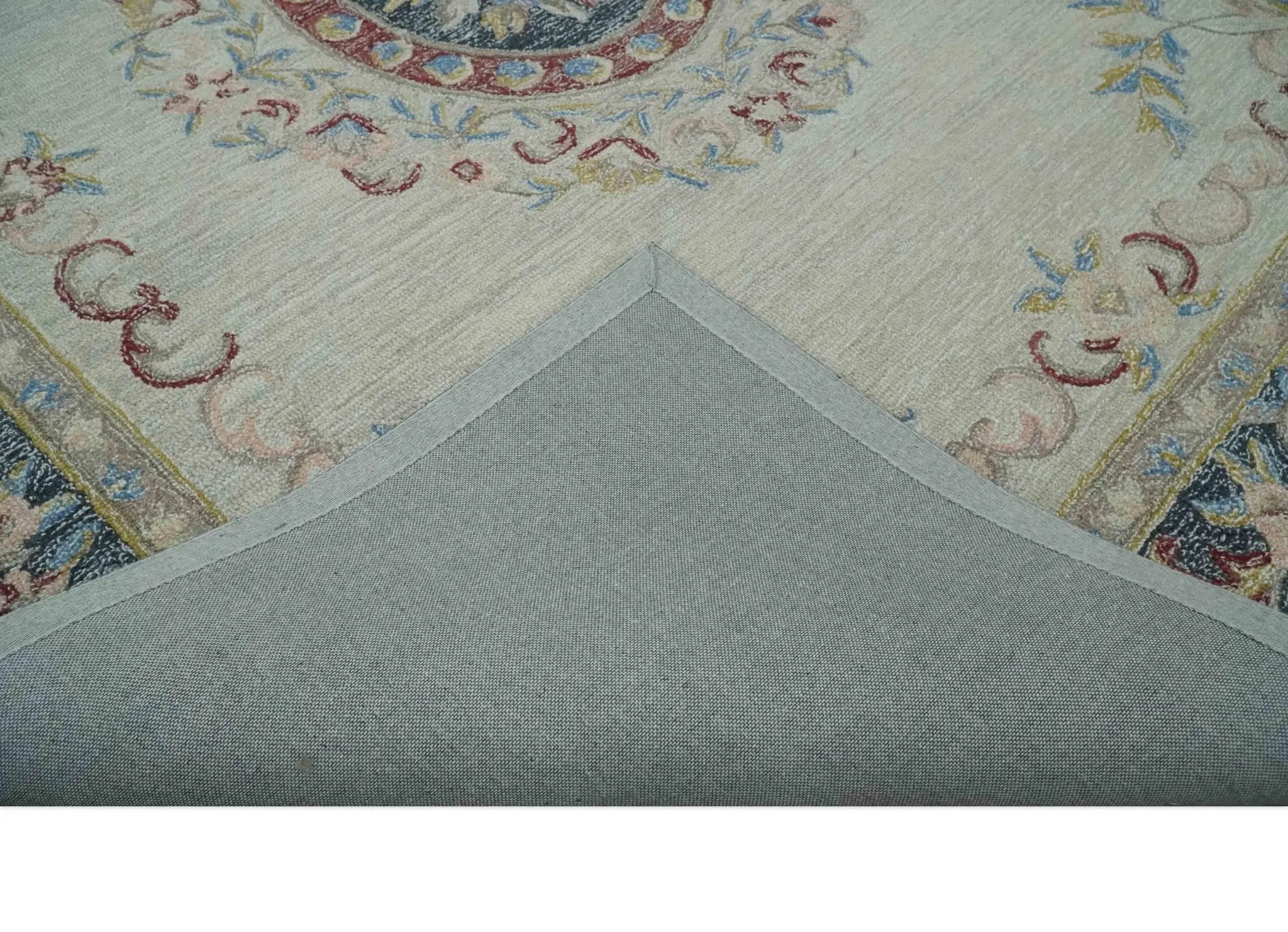 Antique Style Beige and Charcoal Aubusson design Hand Tufted 8x10 wool Area Rug by The Rug Decor