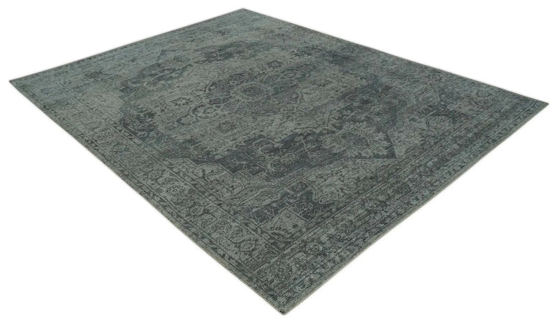 Antique Style Charcoal and Silver Traditional Heriz Medallion 8x10 wool Area Rug by The Rug Decor