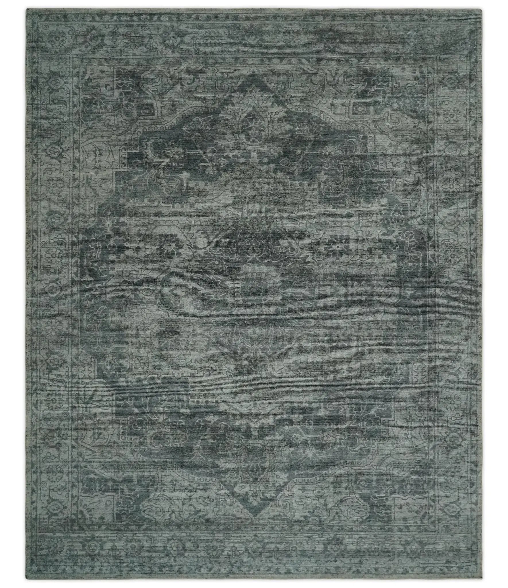 Antique Style Charcoal and Silver Traditional Heriz Medallion 8x10 wool Area Rug by The Rug Decor