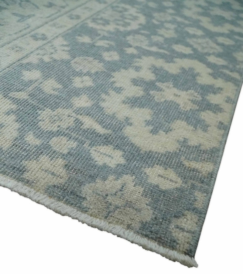 Antique Style Ivory and Charcoal Hand Knotted Traditional Oushak 2x4 wool Bedside Rug by The Rug Decor