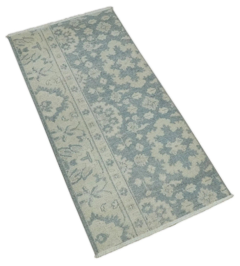 Antique Style Ivory and Charcoal Hand Knotted Traditional Oushak 2x4 wool Bedside Rug by The Rug Decor