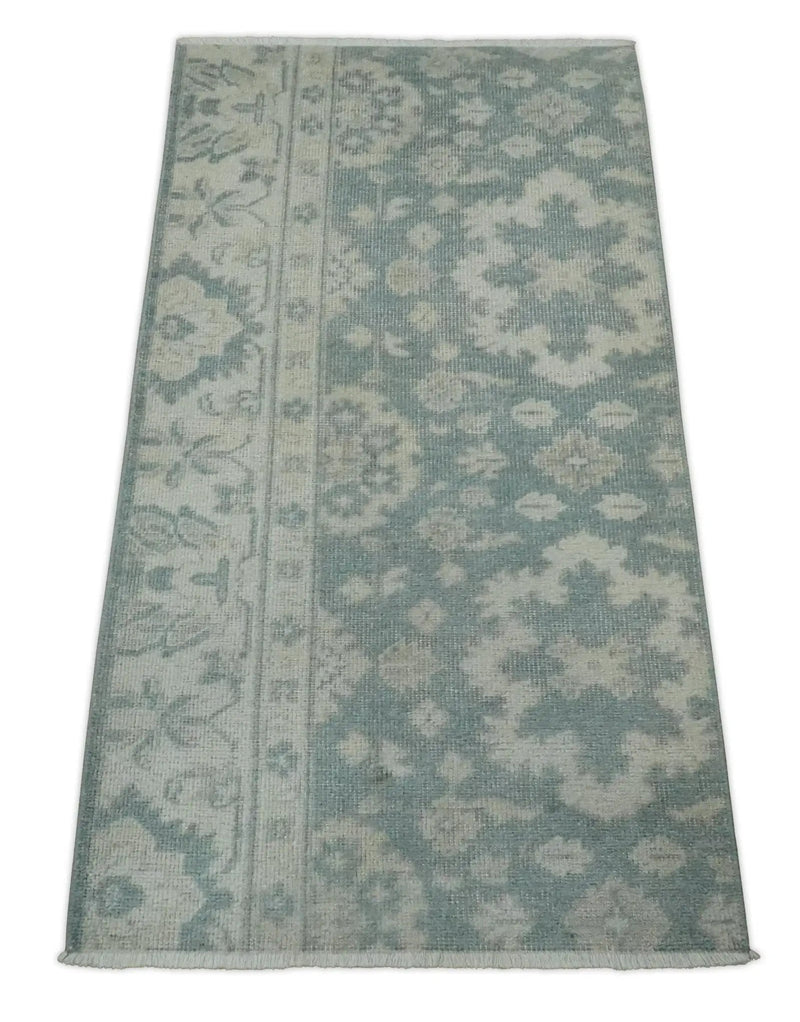 Antique Style Ivory and Gray Hand Knotted Traditional Oushak 2x4 wool Bedside Rug by The Rug Decor