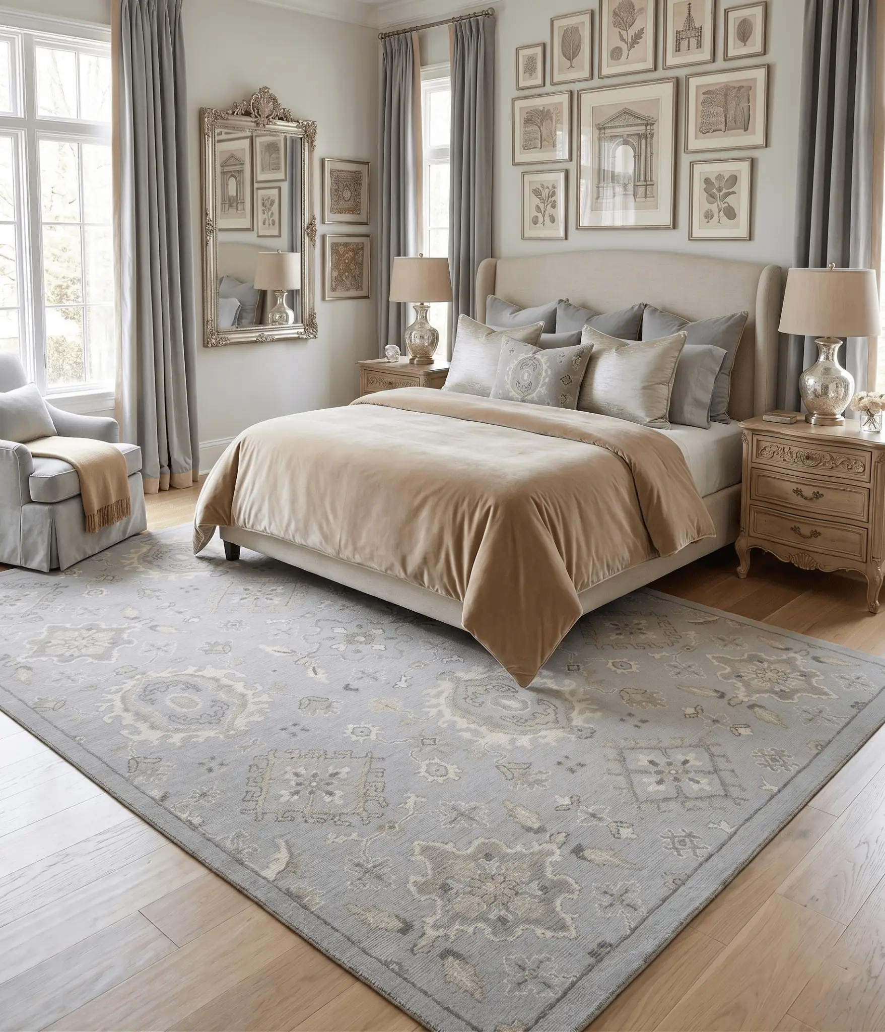 Antique Style Silver And Beige Modern Oushak wool Area Rug by The Rug Decor