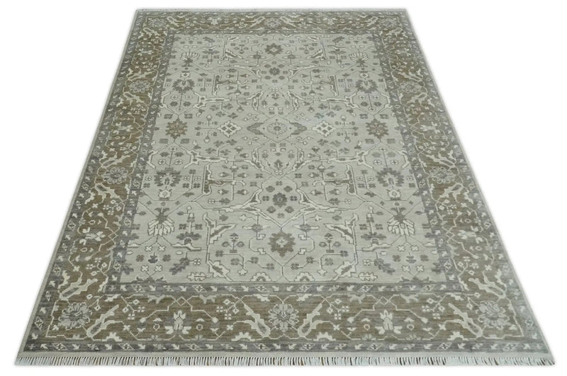 Antique Style Traditional Silver and Olive Oriental Oushak 8x10 wool Area Rug by The Rug Decor