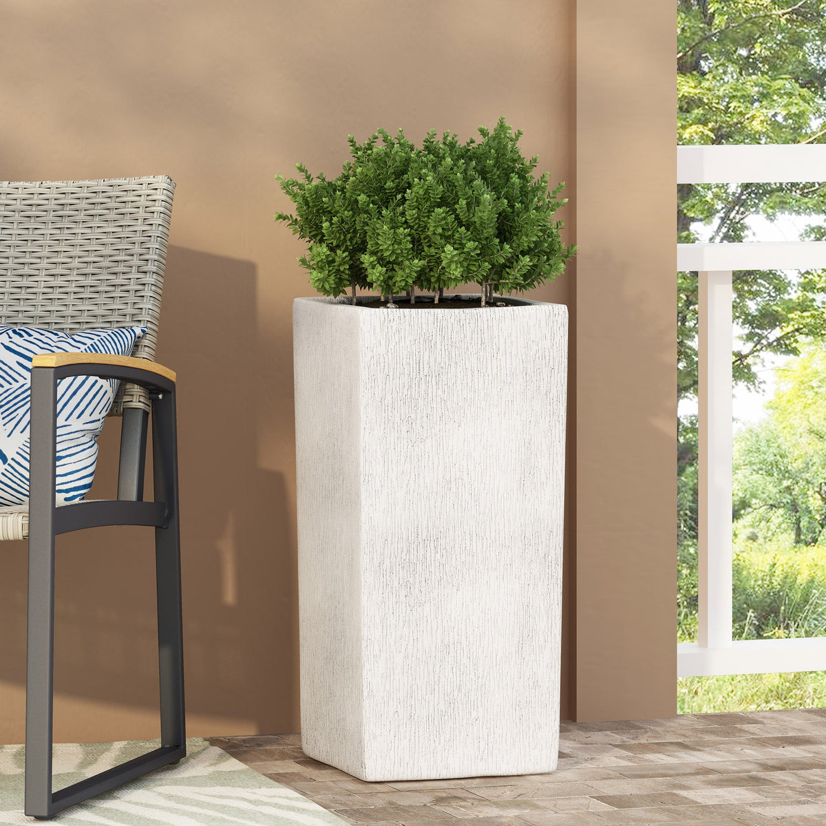 Antique White MGO Planter with Durable Construction - 13.25" W x 13.25" D x 28" H, photo 2 of 10