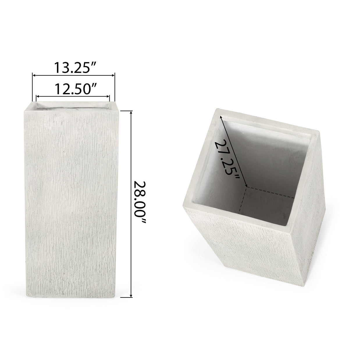 Antique White MGO Planter with Durable Construction - 13.25" W x 13.25" D x 28" H, photo 6 of 10
