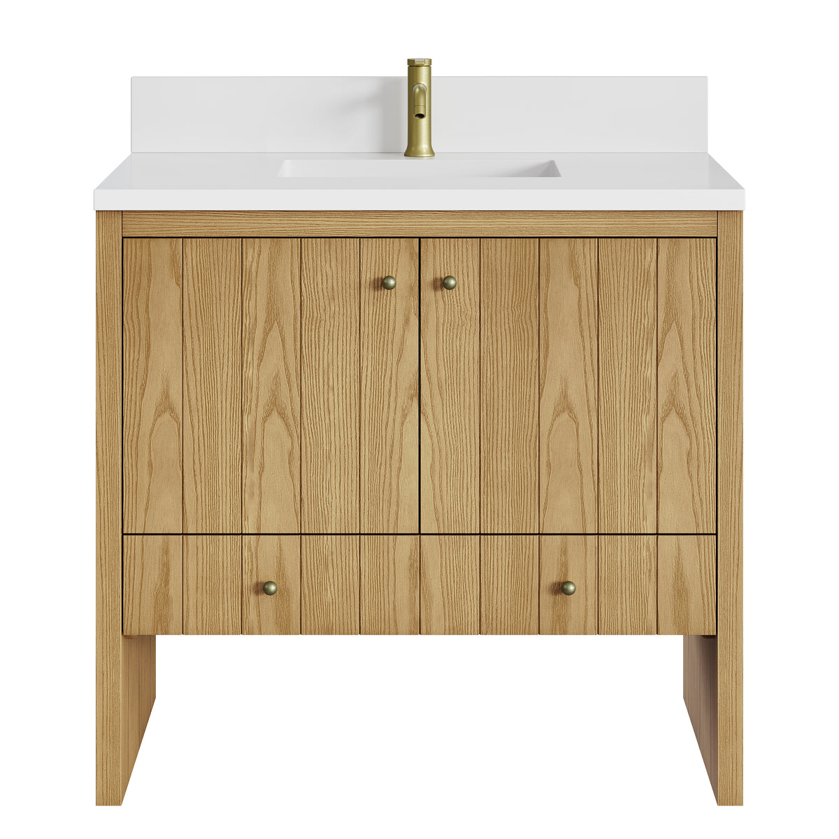 James Martin Hudson 36" Single Bathroom Vanity, Light Natural Oak with White Zeus (Single Hole, with Backsplash) countertop