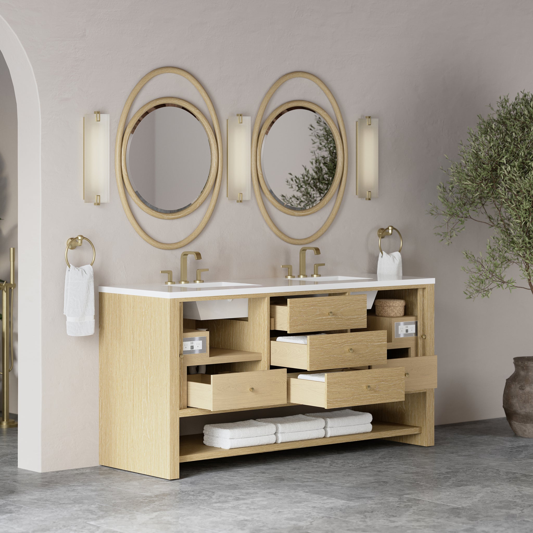 James Martin Marigot 72" Double Bathroom Vanity, Sunwashed Oak by James Martin