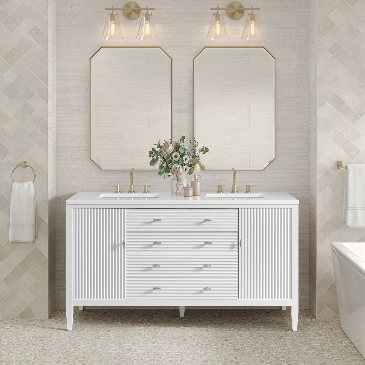 James Martin Myrrin 60" Double Bathroom Vanity, Bright White, view 40