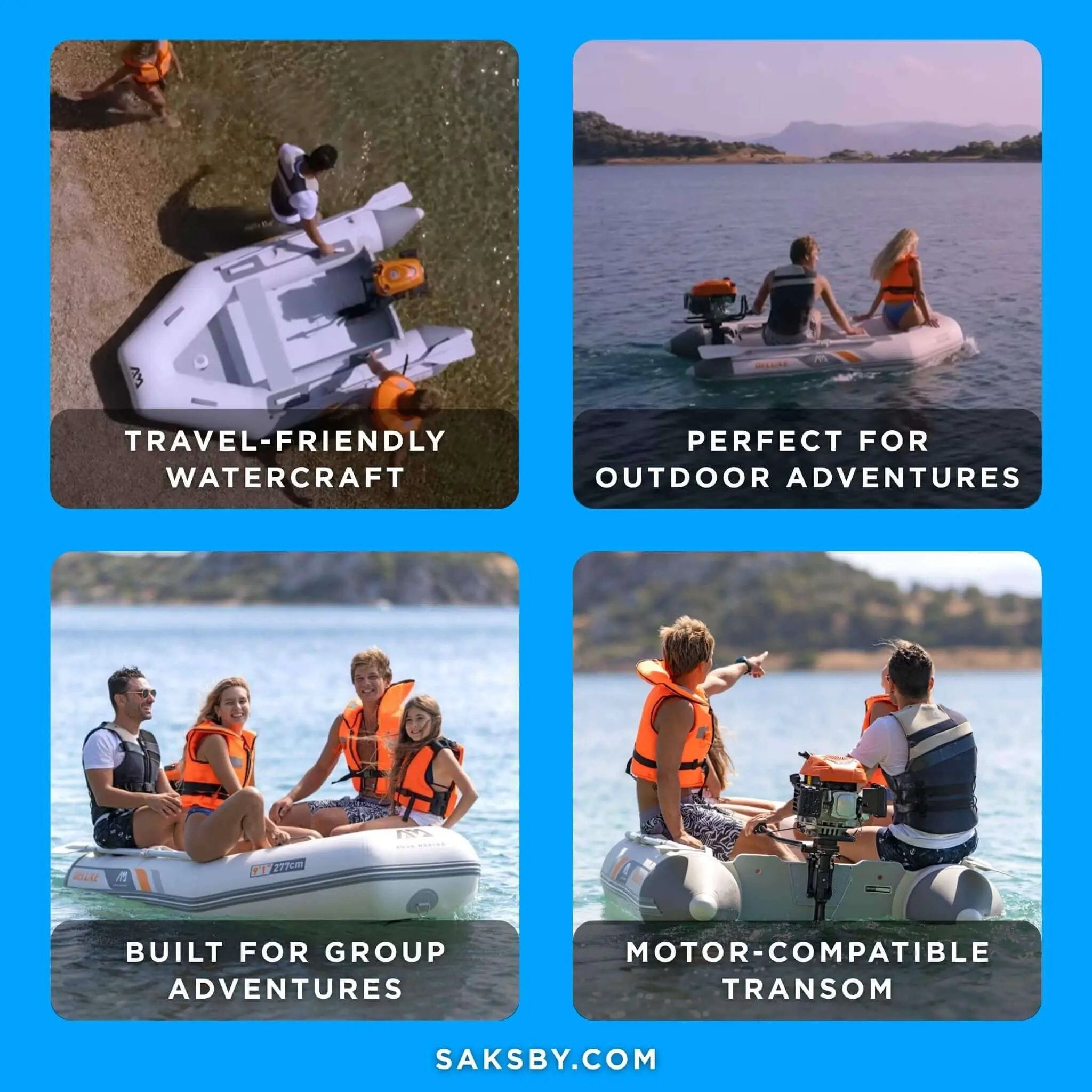 Aqua Marina A-Deluxe 8FT 4-Person Inflatable Speed Boat With Comfortable Rowing Seat And Adjustable Center Feet [BT-88850AL] (SAK20456) by SAKSBY WHOLESALE