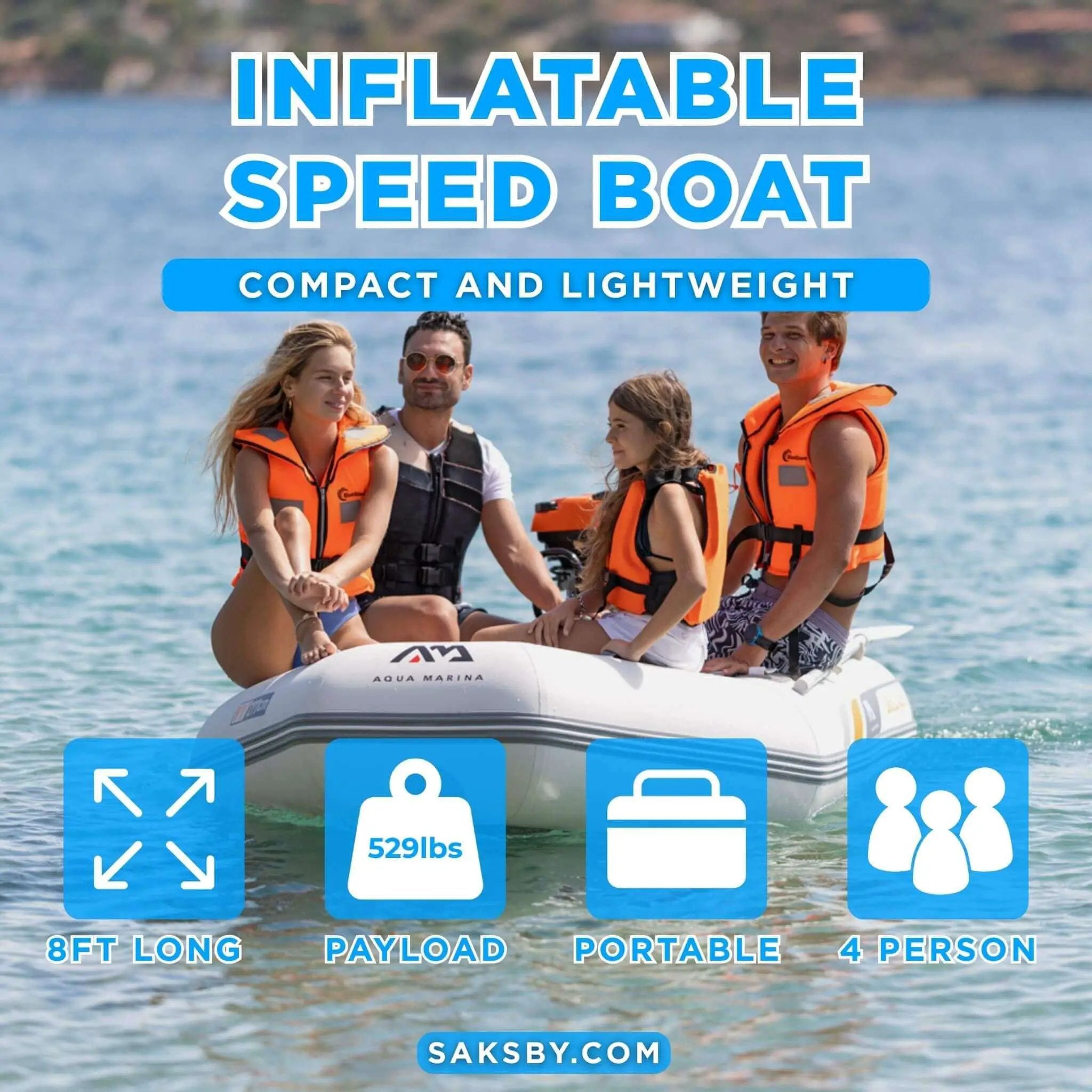 Aqua Marina A-Deluxe 8FT 4-Person Inflatable Speed Boat With Comfortable Rowing Seat And Adjustable Center Feet [BT-88850AL] (SAK20456) by SAKSBY WHOLESALE